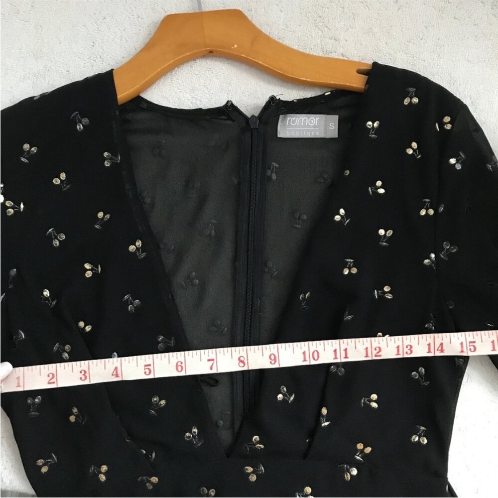 RUMOR BLACK PLAYSUIT CREPE LONG SLEEVE CHERRY WOMENS SMALL - Picture 10 of 12